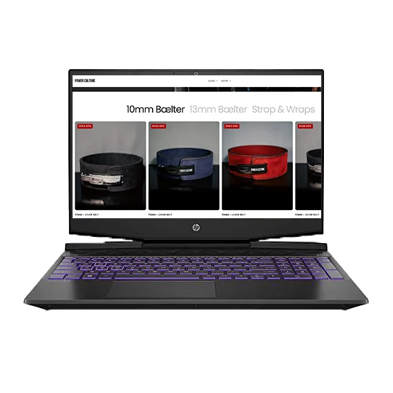 E-commerce website design for fitness brand 'Power Culture' displaying weightlifting belts and straps.