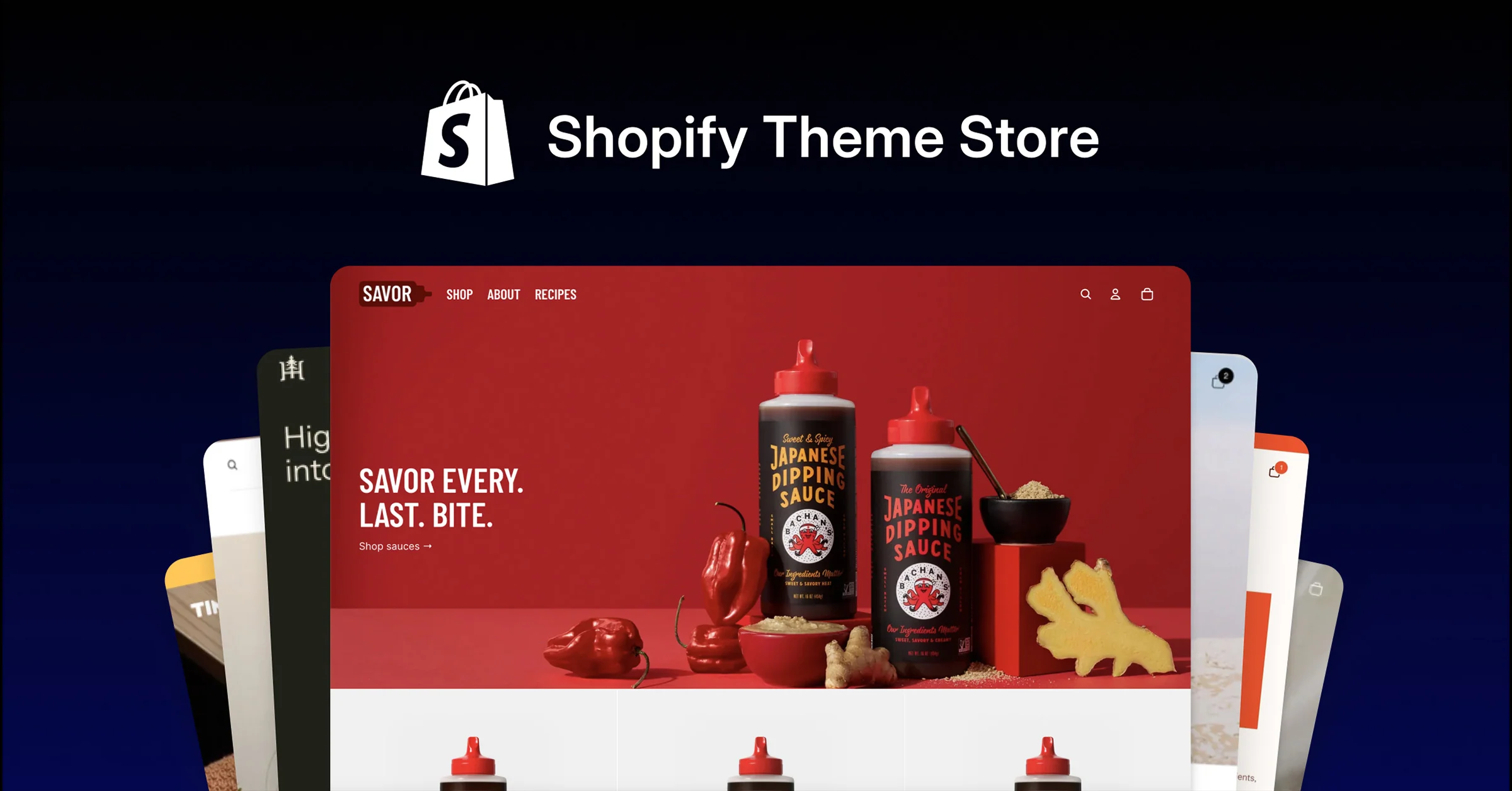 A professional display of food and beverage website layouts created by expert shopify theme designers for the official shopify theme store.